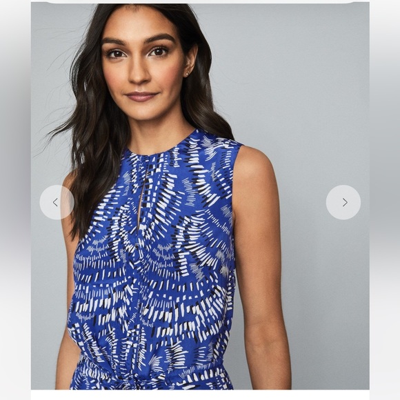 REISS Elsie Geo Print Dress - Blue, EUC, Freshly dry cleaned too! US14 EU46 UK18 - Picture 5 of 14